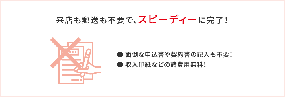 来店も郵送も不要で、スピーディーに完了!